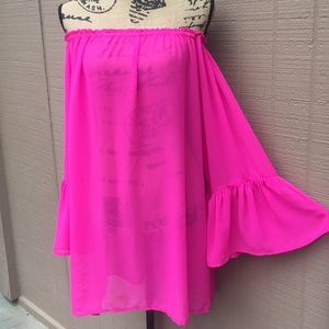 Free Size Zuny Hot Pink Top With Bell Sleeves
